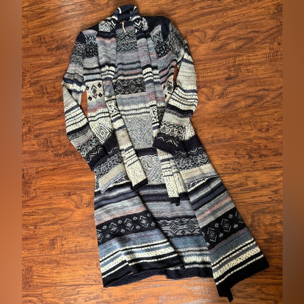 Free People Yesterdays Smile Aztec Blue Black Waterfall Cardigan Sweater | M - Picture 3 of 6